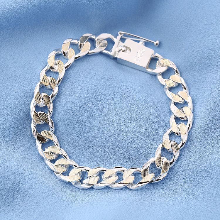 Bracciale con fibbia laterale bicolore da uomo, in argento, con gioielli squisiti e alla moda_voghion.com