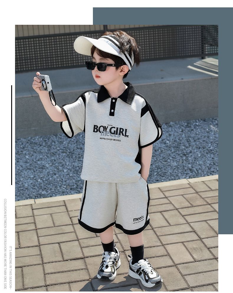 Boys Summer Casual Polo Shirt Fashion Two Piece Suit 2025 Baby Summer Sports Short Sleeved Shorts Two Piece Suit_voghion.com