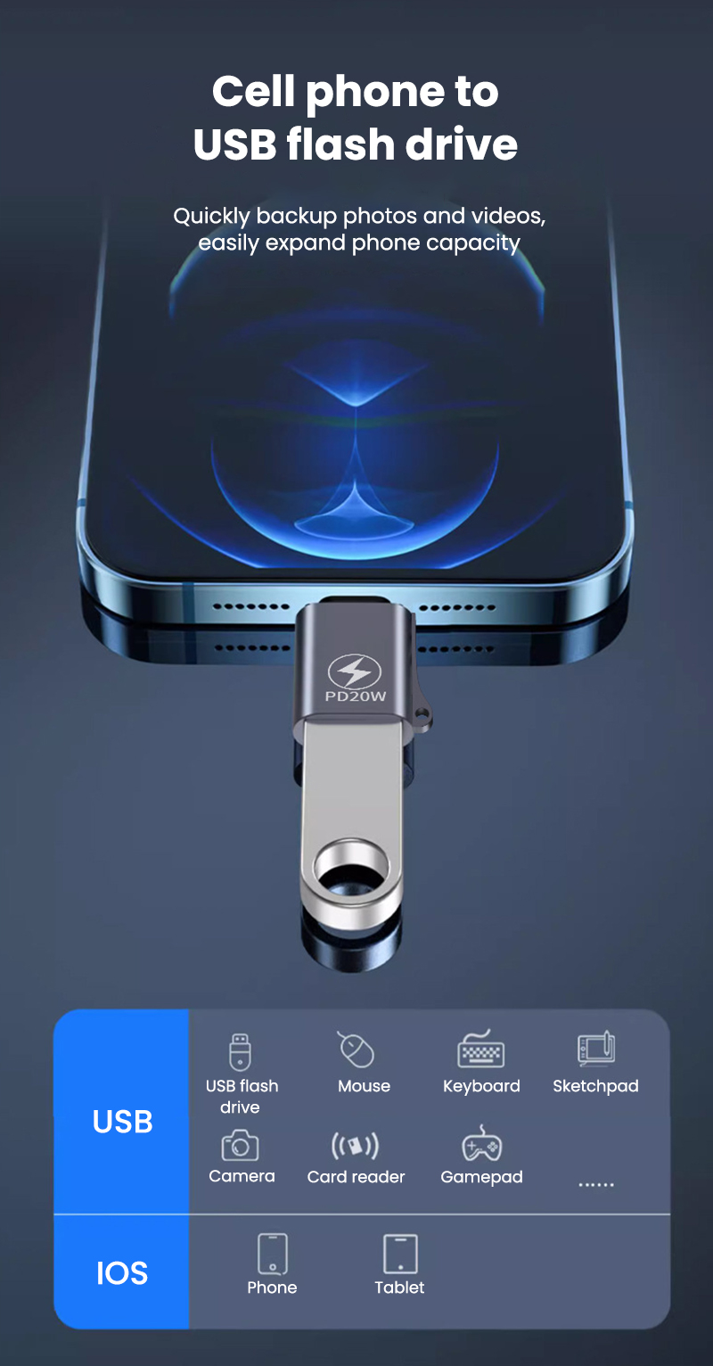 3.0 USB Aydınlatma OTG Adaptörü iPhone 14 13 12 iPad Tablet Aydınlatma Erkek USB Dişi Dönüştürücü PD 20 W Hızlı_voghion.com