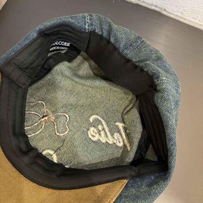 Damenhüte Retro Washed Denim Baskenmütze für Damen Neuer Stil Großer Kopfumfang Kleiner Vorwärtshut Schleifenknospenhut_voghion.com