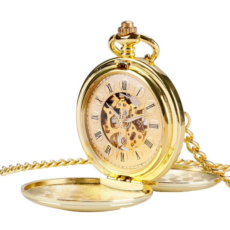 Metal White Polished Double Open Cover Mechanical Glossy Student Gift Commemorative Pocket Watch_voghion.com