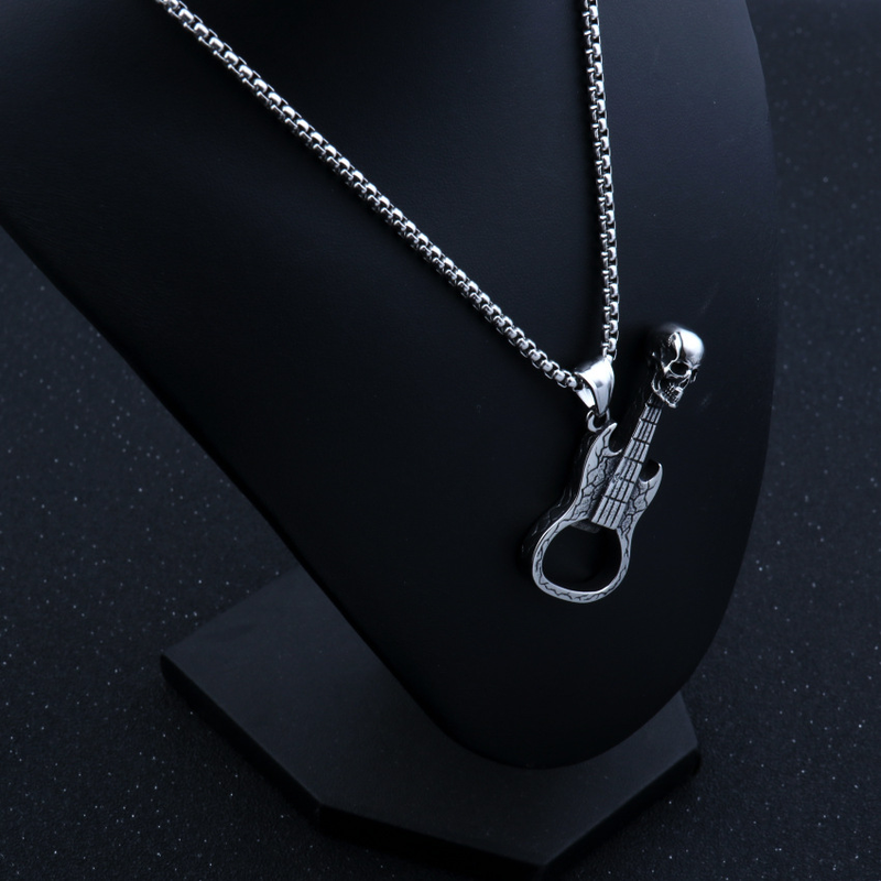 Vintage Skull Guitar Opener Pendant Necklace Men's Hip Hop Rock Personality Design Jewelry Accessories Party Gifts_voghion.com