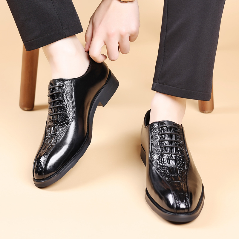 Suitable For All Seasons Summer New Brogue Business Formal Genuine Leather Crocodile Pattern Groom Wedding British Style Men's Shoes_voghion.com