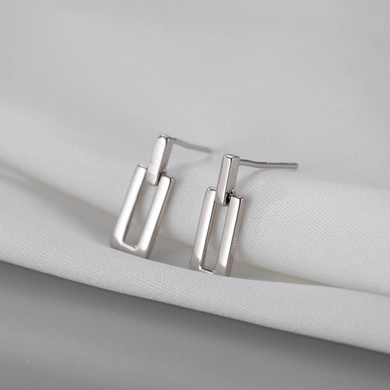 Silver Needle Small Geometric Metal Style Simple Ins Niche Minimalist Stud Drop Elegant Earrings For Women_voghion.com
