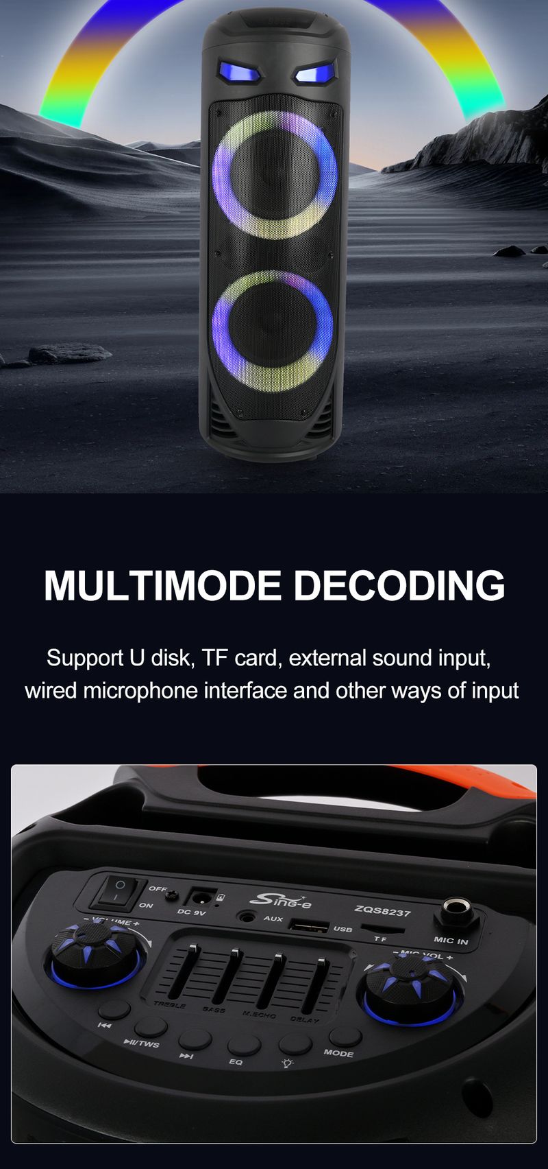 E ZQS8237 Lantern Aperture Double 8-inch High-power 40W Bluetooth Large Speaker_voghion.com
