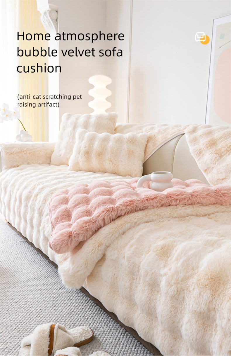 Winter Thickened Warm Bubble Rabbit Plush Sofa Cover Cream Style Non-Slip Cat-Feeling Seat Cushion_voghion.com