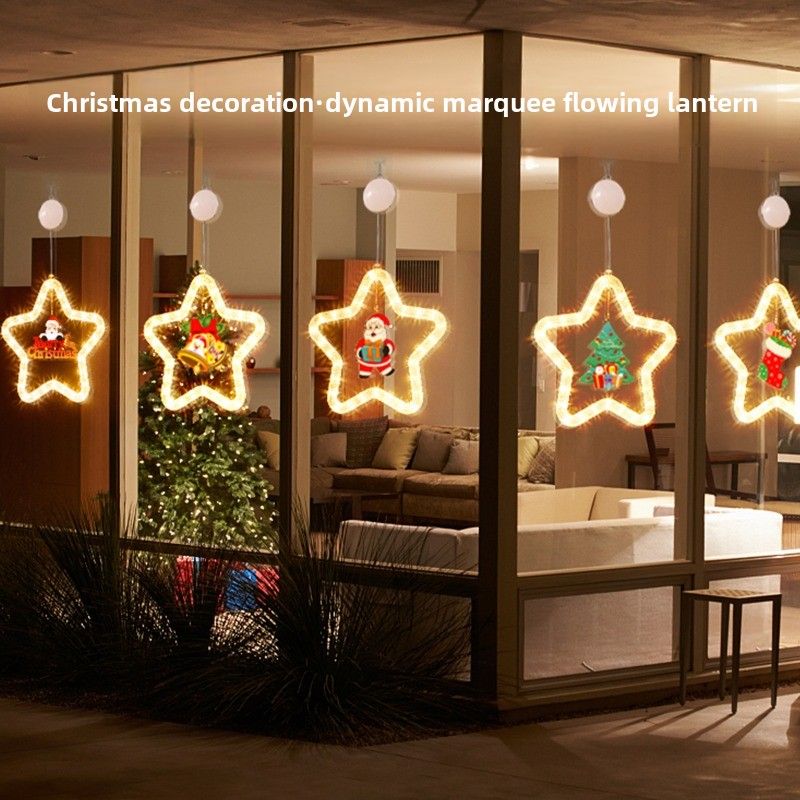 Weihnachtsarrangement Pentagramm Pferderennen Hängeleuchten LED-Leuchten Fenster Atmosphäre Dekoration Anhänger Saugnapf Licht_voghion.com
