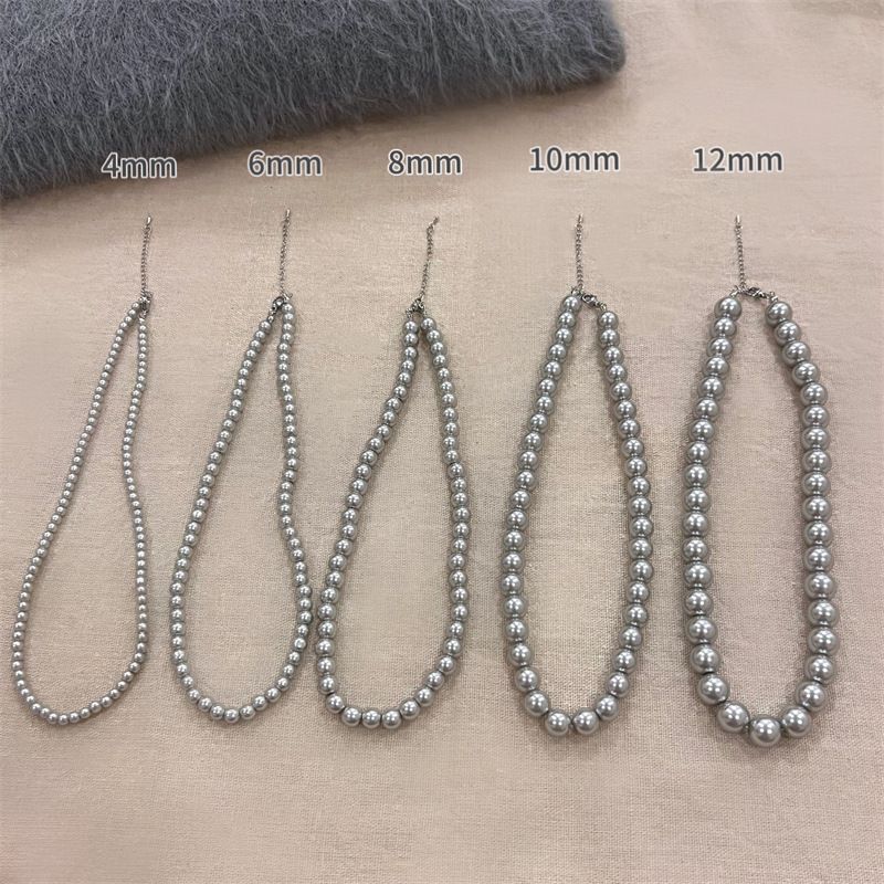 Round Silver Grey Pearl Ne, Shi Jia Quality Women's Collar Chain, Versatile Light Luxury Maillard Sweater Chain_voghion.com