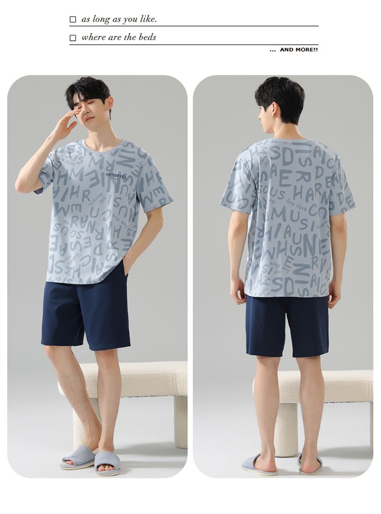 Sommerpyjama Herren Reine Baumwolle Dünn Schlichte Lässige Oberbekleidung Rundhals Pullover Kurzarm Shorts Baumwolle Heimkleidung Set_voghion.com
