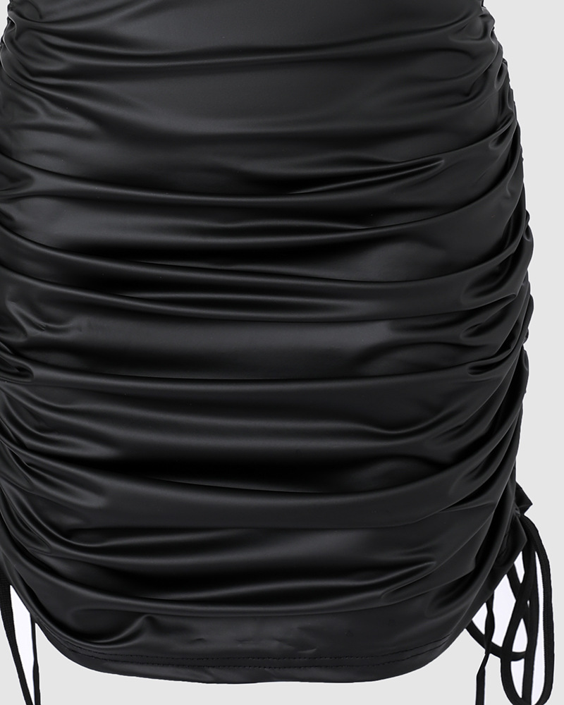 Gonna in pelle a pieghe con cuciture in pizzo, abbigliamento da donna_voghion.com