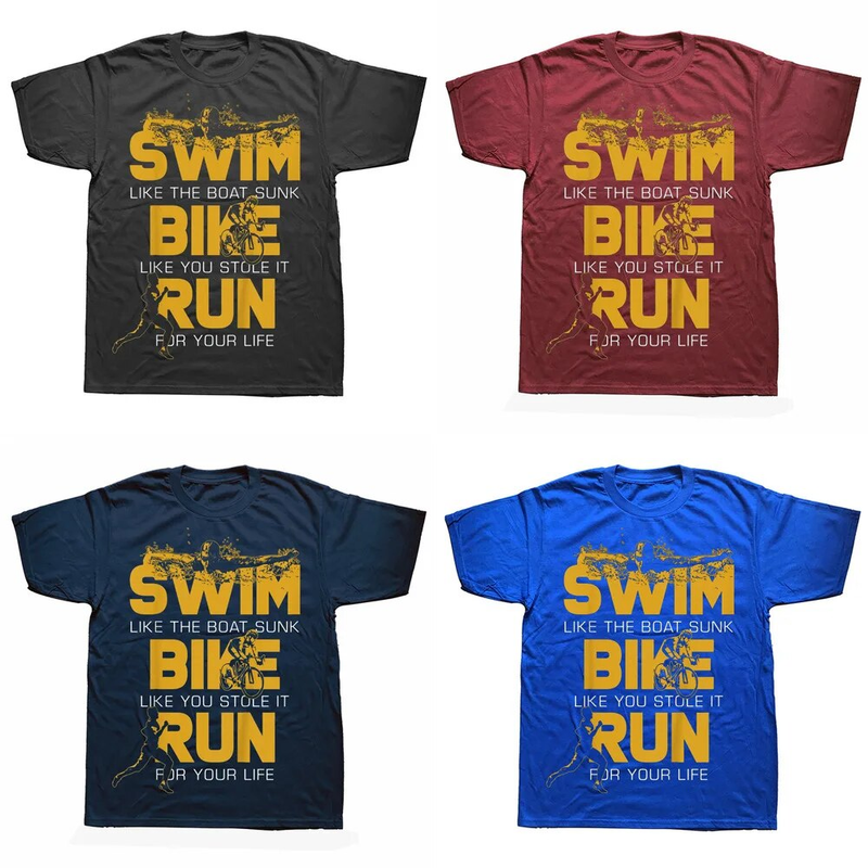 Nyhet Triatlon Svømmer Sykkel Løping T-skjorter Streetwear Kortermet Bursdagsgaver Sommerstil T-skjorte Herre_voghion.com