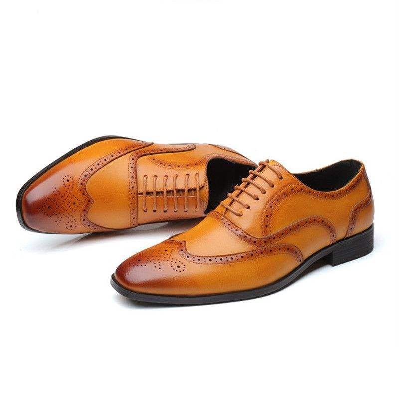 Euro Step Autumn Winter Men's Casual Business Leather Brogue British Style Trendy Korean Version Carved Wedding Shoes Groomsman_voghion.com