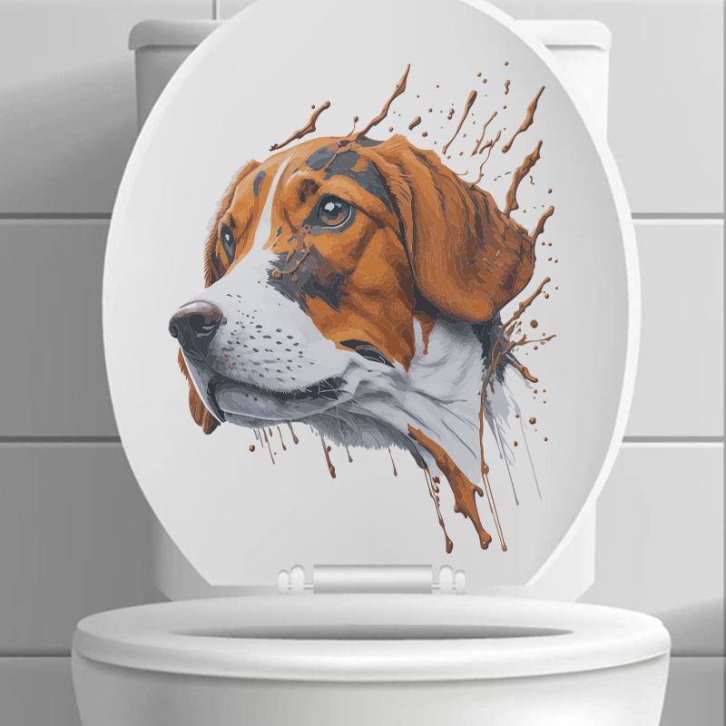 Chuanhao El Boyaması Tazı Köpeği Yaratıcı Simülasyon Su Geçirmez Tuvalet Banyo Dekorasyonu Kendinden Yapışkanlı Etiket_voghion.com