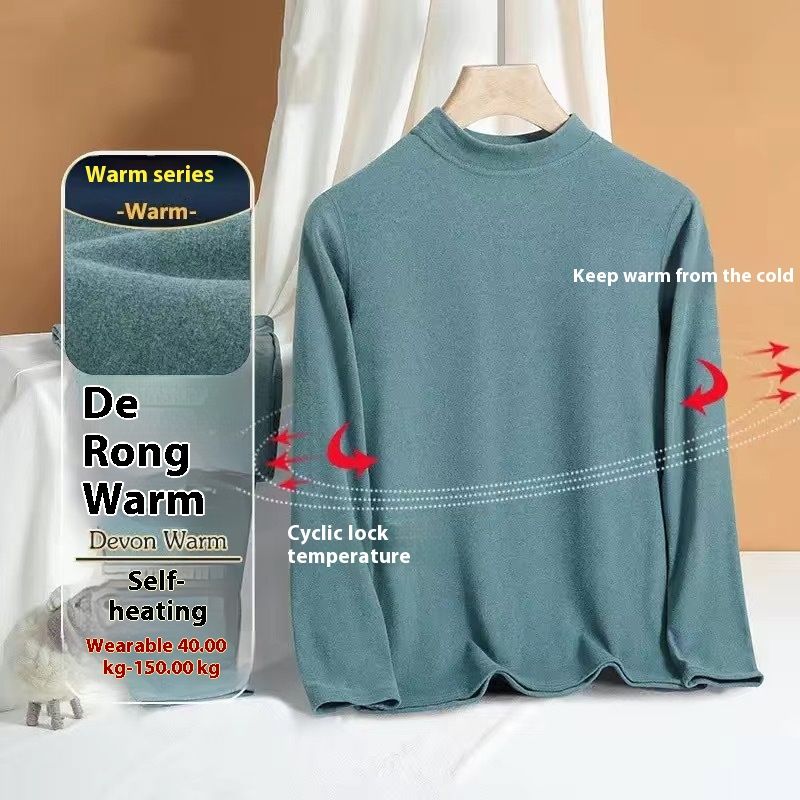 Conjunto de ropa y pantalones de otoño con cuello redondo de terciopelo alemán cálido y autocalentable para papá de mediana edad, 1/2 pieza_voghion.com