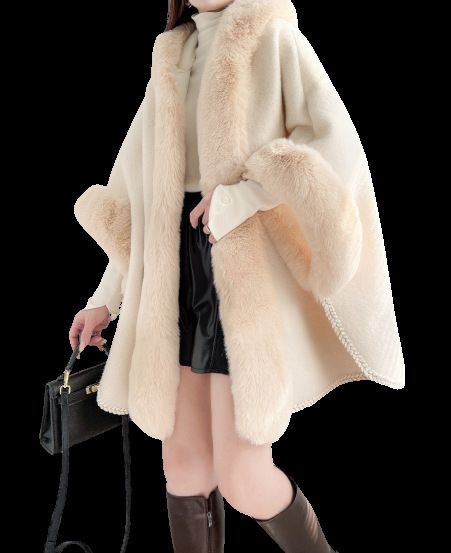 Women's Shawls Autumn And Winter New Cloak Shawl One Piece Velvet Thickened Large Size Loose Hooded Medium Long Cardigan Woolen Coat 1189_voghion.com