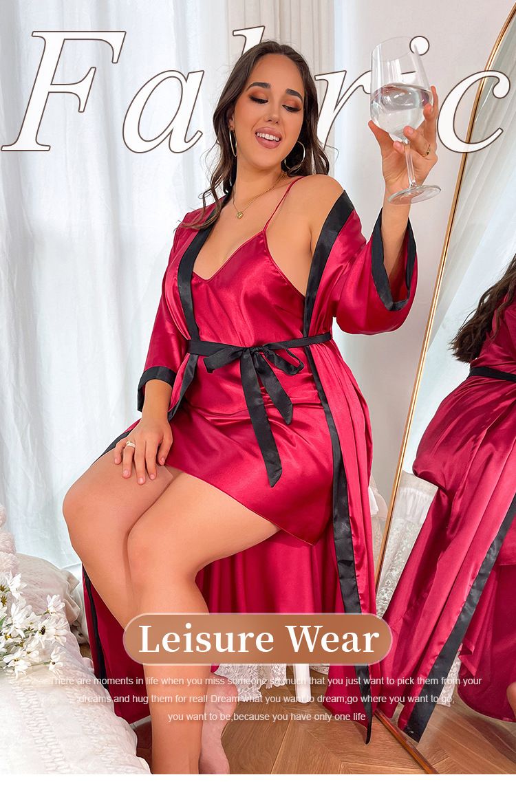 Women's clothing large size ice silk pajamas, simulated silk nightgown, two-piece set, fashionable and sexy casual home wear_voghion.com