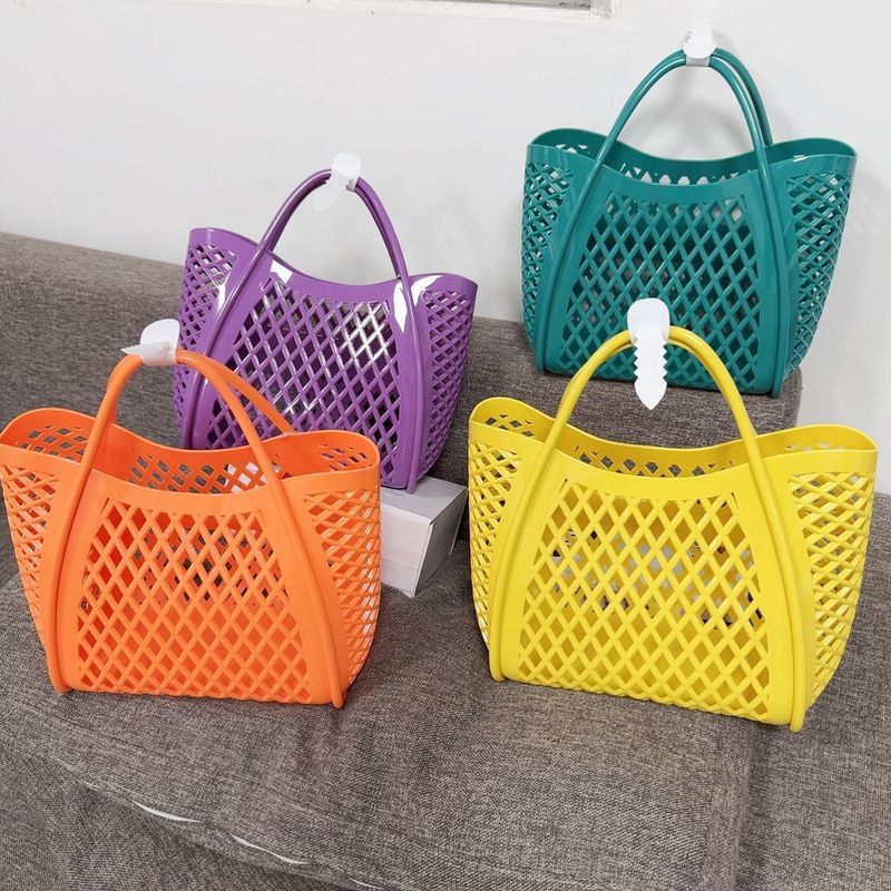 Jelly bag handbag silicone hollow vegetable basket bag picnic bag shopping basket PVC beach bag wash basket bath_voghion.com