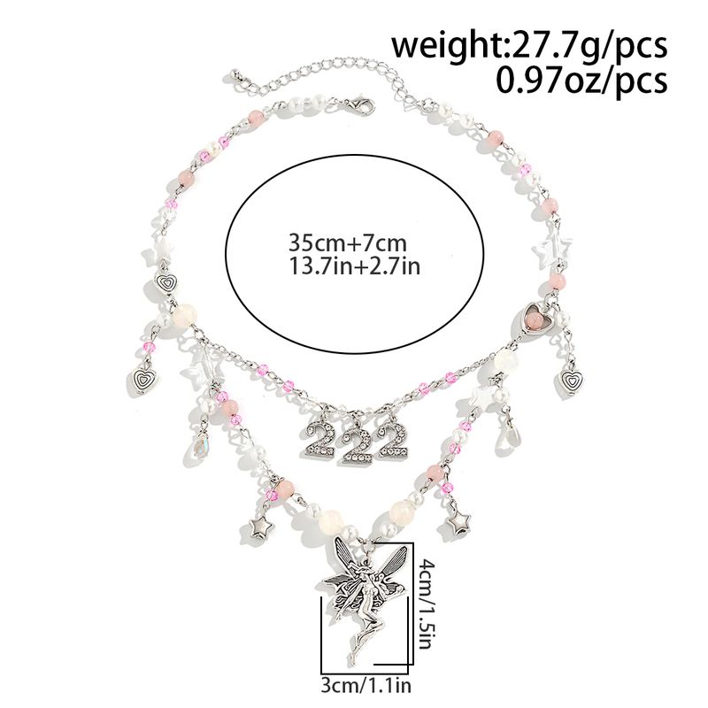 Lacteo Y2K Numero Ciondolo Stella Cuore Nappa Collana Con Perline Di Cristallo Choker Catena Al Collo A Strati Donne Ragazze Festa_voghion.com