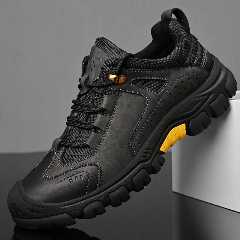 Herrenschuhe mit weicher Sohle, rutschfeste Lederschuhe mit Taschenkopf-Werkzeug, niedrige Schnürschuhe mit dicker Sohle, Freizeitschuhe für den Außenbereich_voghion.com