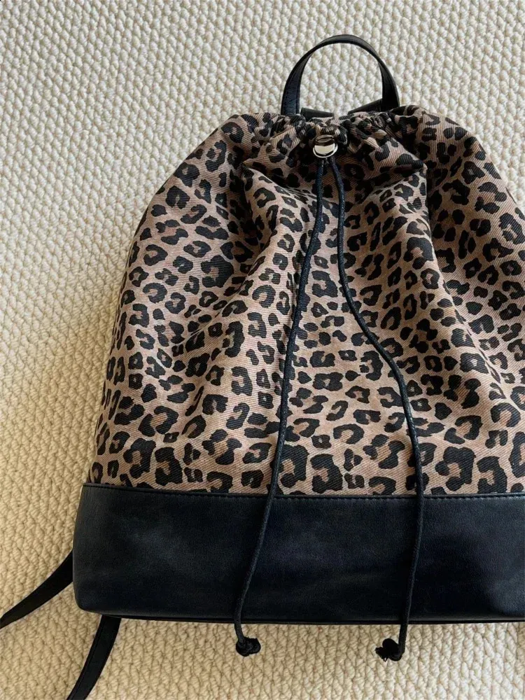 Fashion Y2k Womens Casual Street Leopard Print Drawstring Bag Large Capacity Rucksack Bolsos De Mujer 240829_voghion.com