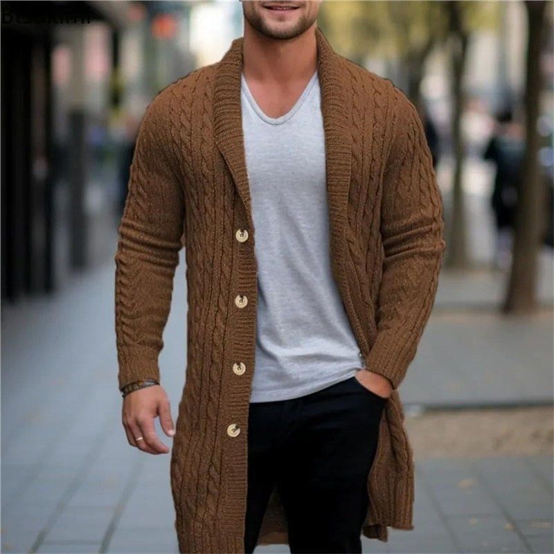 Vêtements pour hommes : Pull mi-long en maille pour homme, gilet cardigan en maille torsadée épaisse Sy0107_voghion.com