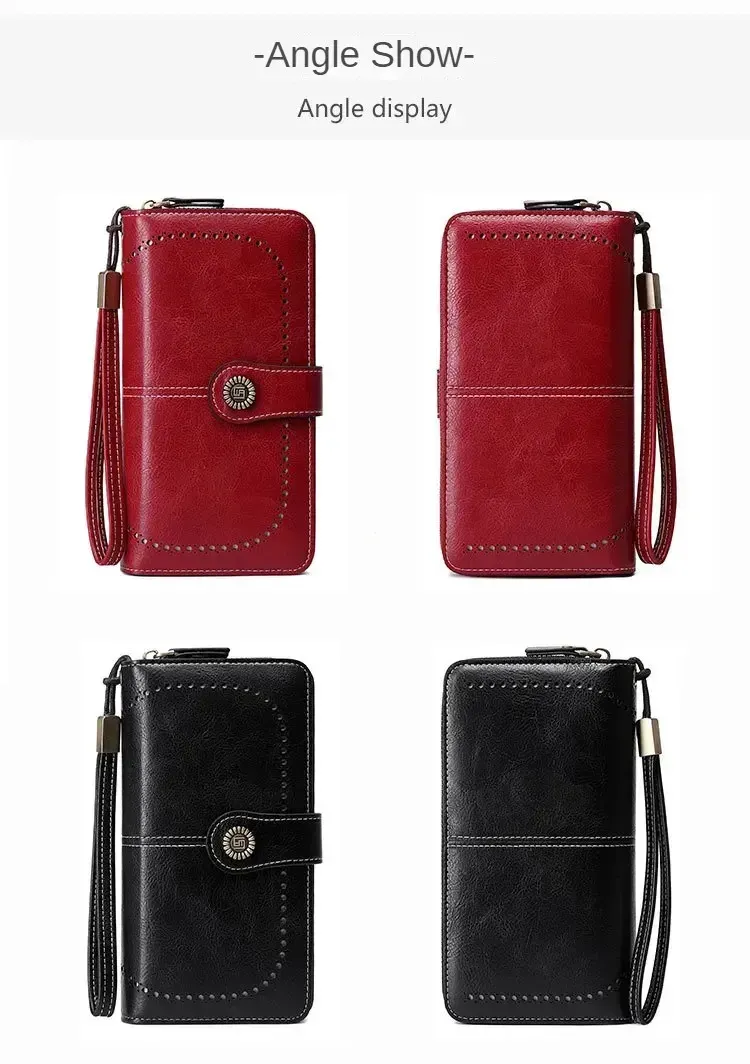 Lange Geldbörse, angesagte Geldbörsen für Damen, geräumige Lederclutch mit RFID-Diebstahlschutz und Kartenhalter_voghion.com