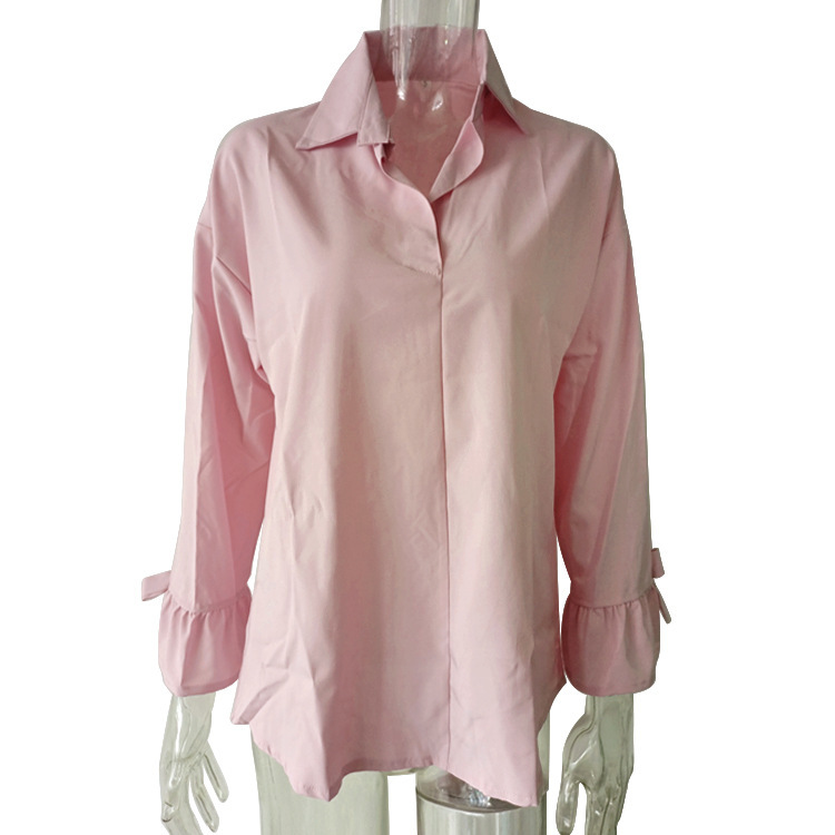 Chemise à manches longues pour femmes, mode de rue, ample, couleur unie, grande taille_voghion.com