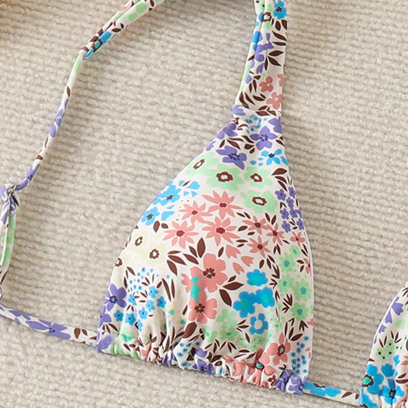 Damenbekleidung neuer floraler Schnür-Bikini-Badeanzug für Damen, Dreipunkt-Bikini, Strand-Badeanzug für heiße Quellen_voghion.com