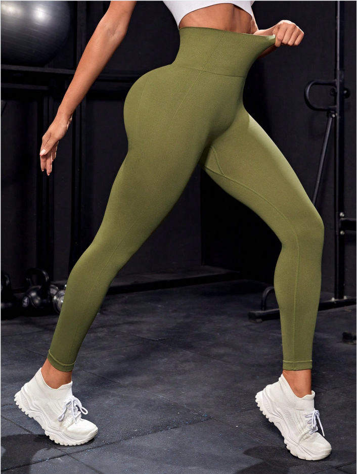 Pantaloni da yoga da donna Senza cuciture sensazione di nudo Vita alta che solleva i fianchi Pantaloni da yoga di base a nove punti ad alta elasticità_voghion.com