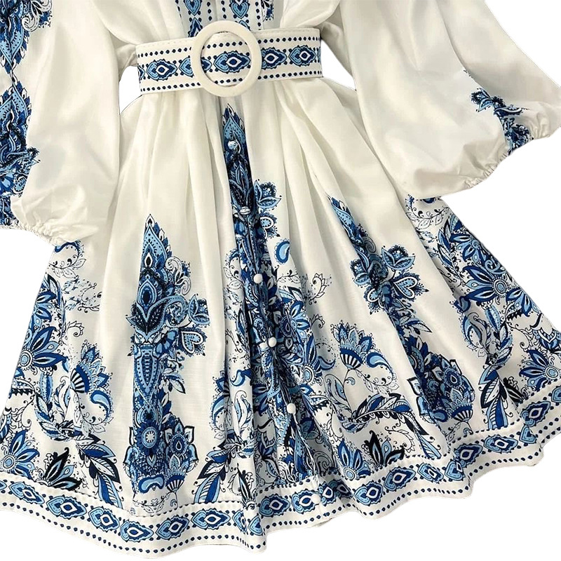 Damenmode-Kleid mit V-Ausschnitt und langen Ärmeln im Bohemian-Stil_voghion.com