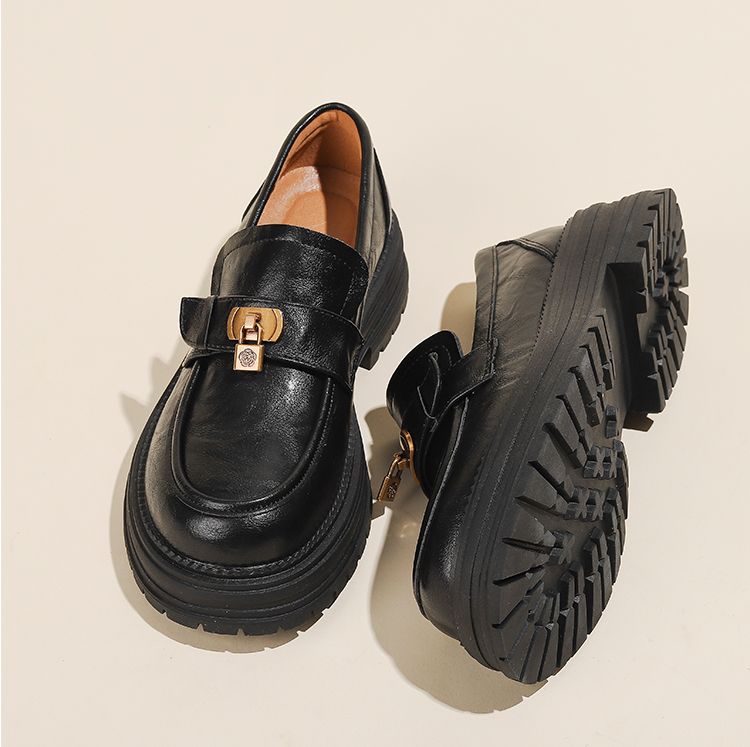 Vollrindleder ~ Weiche, nicht verschleißfeste Halbschuhe für Damen 2025 Neuankömmling Chunky Round Toe High Heel Britischer Stil JK Lederschuhe_voghion.com