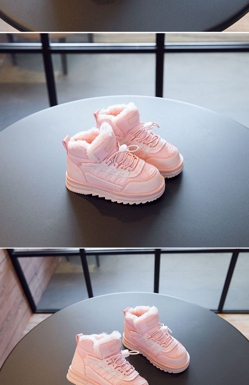 Botas de neve para meninas, mãe e filhos, além de sapatos de algodão de veludo para crianças, sapatos quentes com pele integrada para meninas_voghion.com
