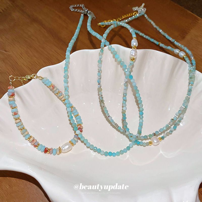 Echtes Gold Galvanisiertes Kleines Frisches Geometrisches Perlenketten-Set, Einfaches High-End-Gefühl, Schlüsselbeinkette, Modisch_voghion.com