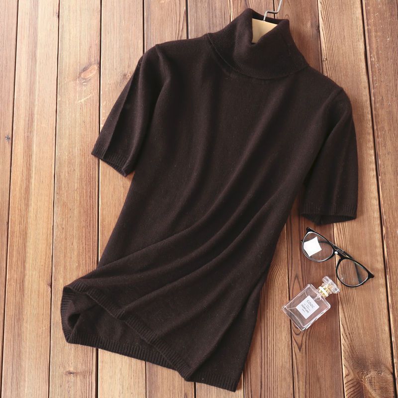 Herfst Winter Nieuwe Hoge Hals Gebreide Korte Half Slim Fit Trui Dames Koreaanse Stijl Pullover Vijf Kwart Mouw_voghion.com