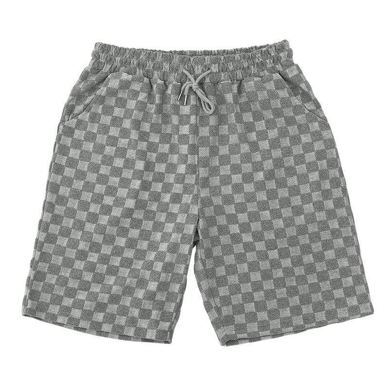 Man's clothing Men's summer jacquard check short sleeve T-shirt loose large size straight leg casual shorts set_voghion.com