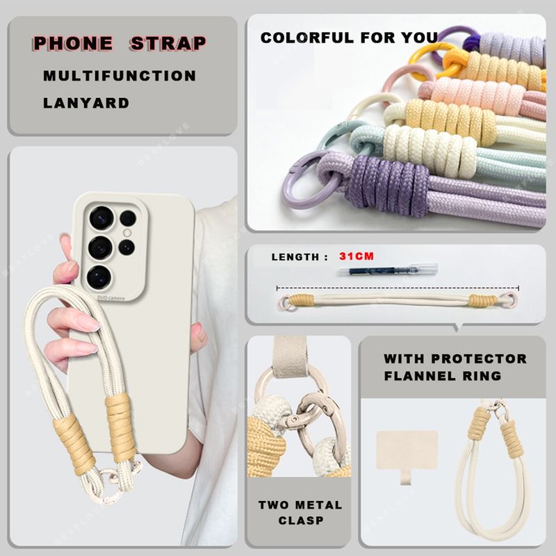 Lanyard Liquid Silicone Phone Case For Samsung Galaxy S24 S23 S22 S25 Ultra Plus A54 A53 A52 A55 5G Wrist Strap Original_voghion.com