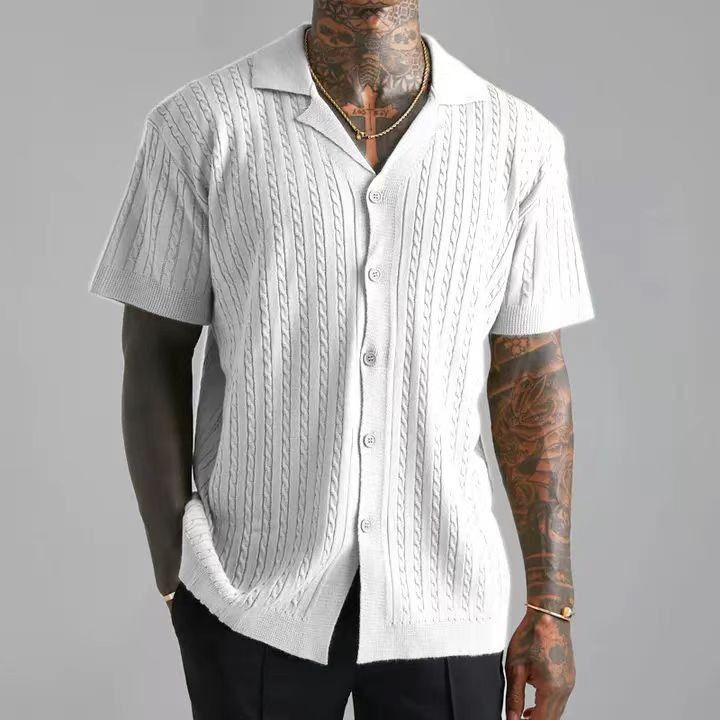 Pulls tricotés pour hommes, nouveaux hauts d'été de couleur unie, manches courtes, revers ajouré, respirant_voghion.com