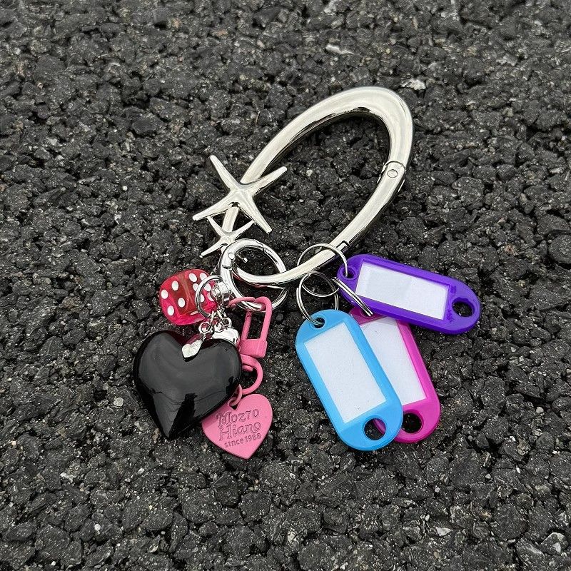Trendy Cleanfit Dopamine Metal Keychain - Unique Couple Keyring For Backpack & Bag Accessories, Multi-Element Star & Heart Design_voghion.com