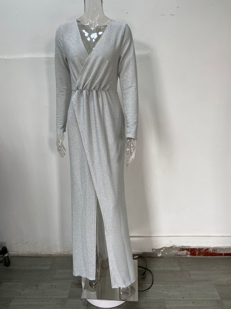 Saia longa feminina vestido de noite profundo decote em v vestido brilhante vestido sexy para jantar_voghion.com
