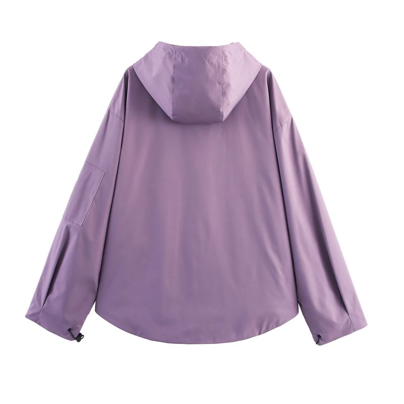 Women's Casual Hooded Jacket - Lightweight Polyester Windbreaker With Zip-Up Front, Loose Fit For Outdoor & Daily Wear_voghion.com