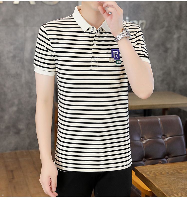 2025 Sommer Neues T-Shirt Mode Gestreifter Rundhalsausschnitt Kurzarm-T-Shirt für Herren Lässiges Remote-Säumen Herren Sommerkleidung 5026_voghion.com