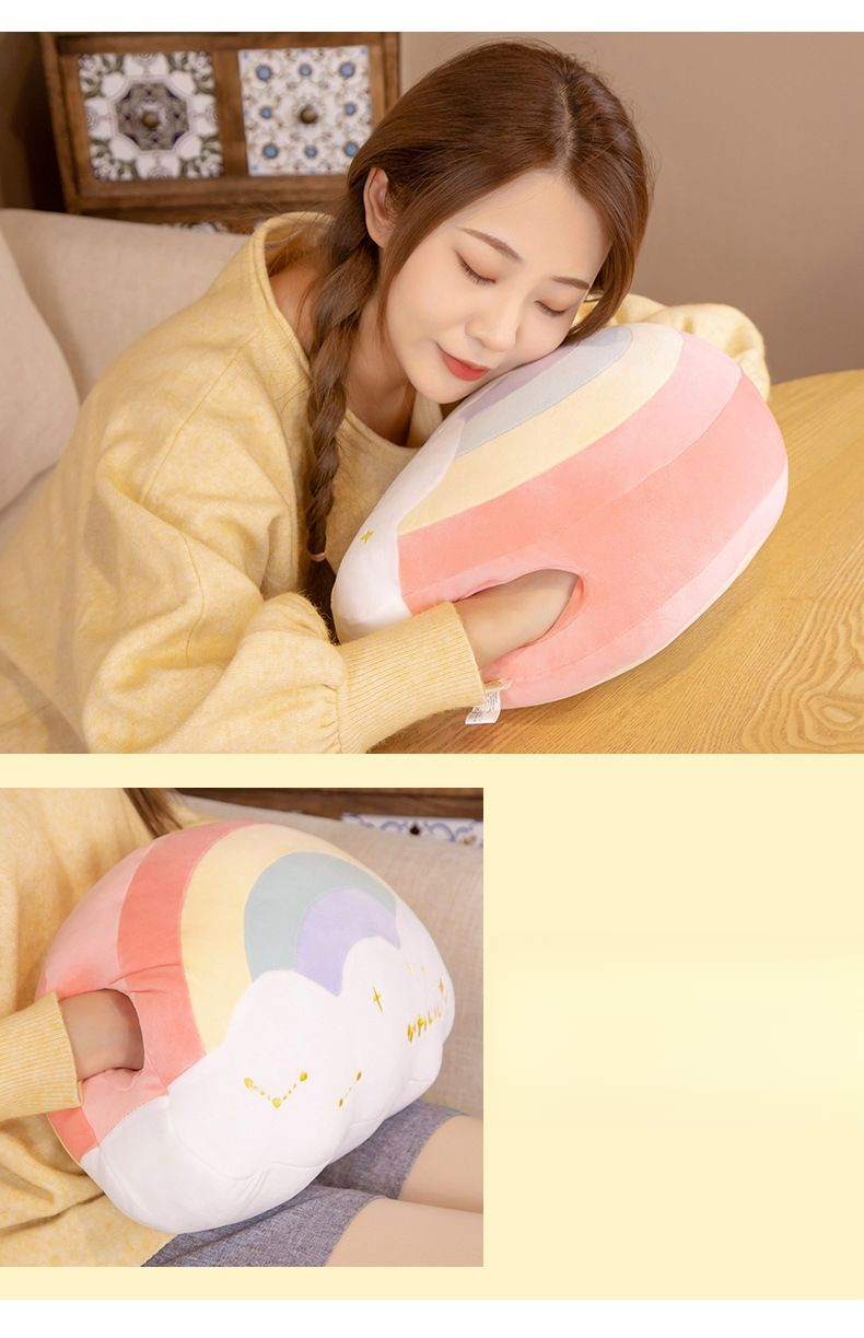 Trendy New Rainbow Warm Cute Star Moon Dual-Use Nap Pillow Handwärmer Plüschkissen Geschenk_voghion.com