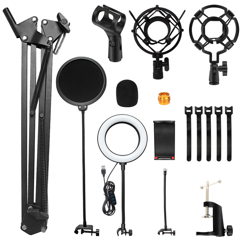 Support de microphone bras de ciseaux à flèche de suspension réglable pour boule de neige bleue et autres micros avec lumière pour professionnel_voghion.com