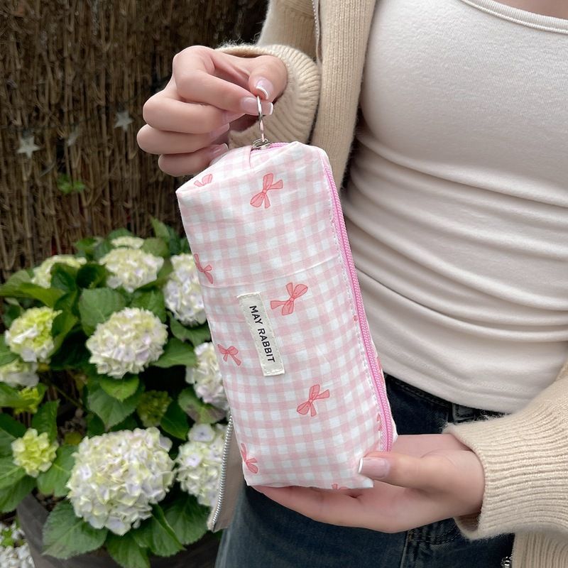 Begge Checkered Bow Makeup Bag - Large Capacity & Cute (Stylish Cosmetic Pouch For Girls)_voghion.com