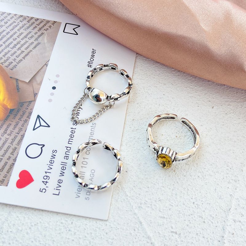 Kreatives, schlichtes Retro-Design mit geometrischem Herzmuster für Damen, einzigartiges trendiges Nischendesign, 5er-Set Kettenringe_voghion.com