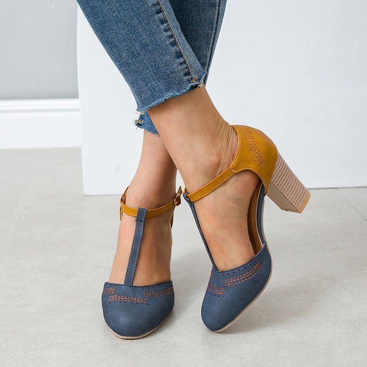 Primavera/Estate 2025, nuove scarpe da donna con fibbia a forma di T colorata e testa rotonda, grandi_voghion.com