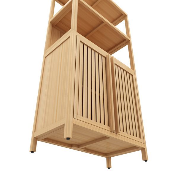 Bamboo Storage Cabinet, Freestanding Bathroom Cabinet With 2 Doors, Floor Cabinet Organizer For Living Room, Kitchen, Entryway_voghion.com