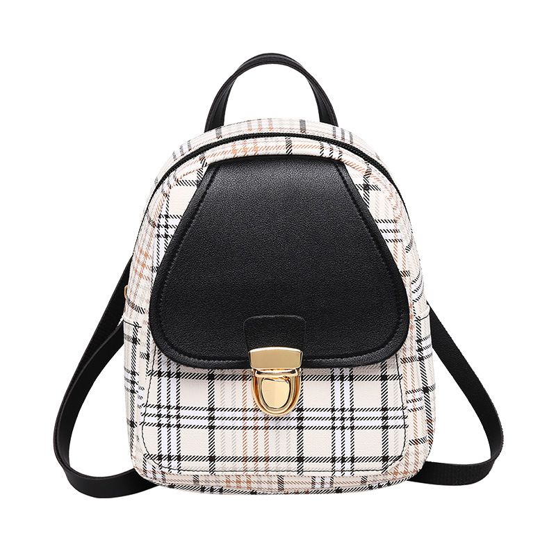 Women's Backpack 2024 New Plaid Color Matching Lock Cylinder Shoulder Bag For Women_voghion.com