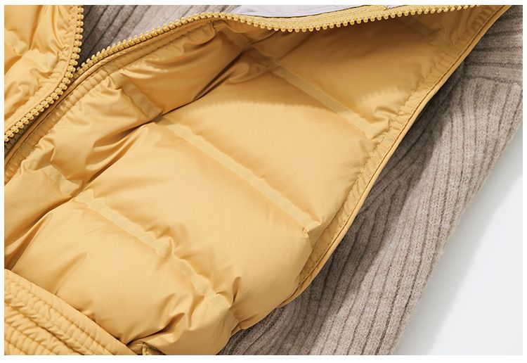 "Women's Knee-Length Down Vest – Slim Fit, Stand Collar, Lightweight & Seamless In Khaki/Dark Gray/Black"_voghion.com