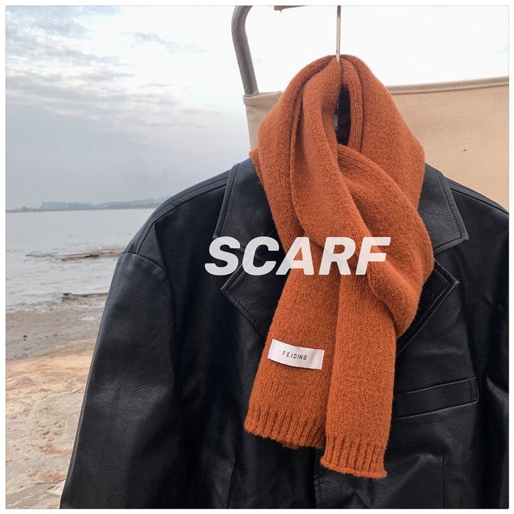 Winterschal Kürbis Orange Einfarbig Flach Gestrickte Wolle Paar Stil Mode Verdickt Warm Schal Einteiliges Haar_voghion.com